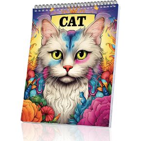 Adult Coloring Book Spiral Bound Page One Sided Design Cat Coloring Book for Adults Women Thick Paper Relief Stress Anxiety Therapy Coloring Book Relaxation Coloring Book for Adults - Cat 30 Pages