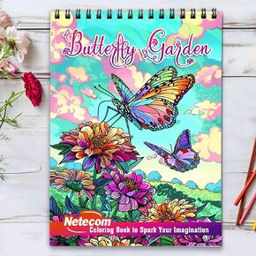 Netecom The Butterfly Garden Coloring Book Spiral Bound for Adults, Premium Cover, 30 Enchanting Butterflies Coloring Pages of Serene Garden Scenes for Stress Relief and Relaxation