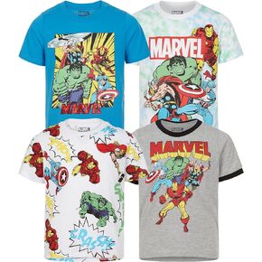 Marvel Avengers Boys 4 Pack Graphic T-Shirts Spider-Man, Hulk, Captain America, Iron Man (Size 3T) Blue