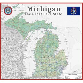 Michigan State Poster Map - 17.7 x 16.5 Inches - Paper Laminated