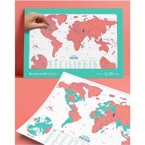 Luckies Scratch Map Neon | Travel Map & Scratch Off World Map | Scratch Map | World Map Scratch Off Map | Travel Map To Scratch Off Travels | World Map Scratch Off | Ideal Travel Gifts | Coral