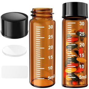 Sterile Empty Vials Small Glass Vials with Measuring Line,Brown/Clear Sample Vials with Screw Cap Liquid Sampling for Chemistry Lab Chemicals or Personal Storage (Clear,5ml 12pcs)