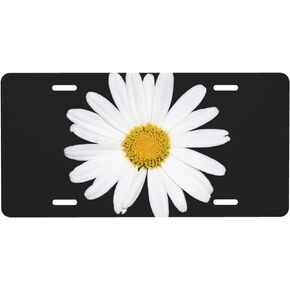White Daisy Floral License Plate Covers Decorative Metal Car Front License Plate Vanity Tag for Women Men, 6x12 Inch (with 4 Pre-Drill Hole)