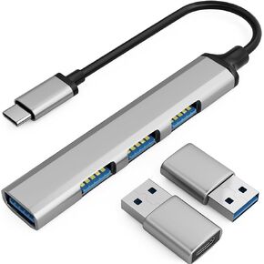 USB C Hub with 1 USB 3.0 Port (Top) & 3 USB 2.0 Ports (Side), 2 USB C (Female) to USB 3.0 (Male) Adapters - 3in1 Multi-Port USB Type C Dock Dongle Compatible for All Type C Devices