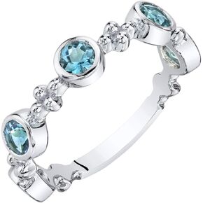 PEORA 5-Stone Tiara Stackable Ring Band for Women 925 Sterling Silver, Natural Gemstone Birthstones, 1.90mm width, Sizes 5 to 9