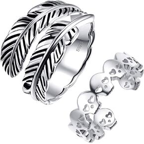 خاتم ريشة قابل للتعديل من الفضة الاسترليني عيار 925 مع خاتم جمجمة للنساء in Kuwait