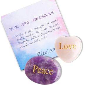 Healing Crystal Peace and Love Gift, You are Awesome Inspirational Gift for Women, Encouragement Gifts Anxiety Relief Pocket Crystal Stones, Cheer Up Hard Time Gift, Amethyst and Rose Quartz