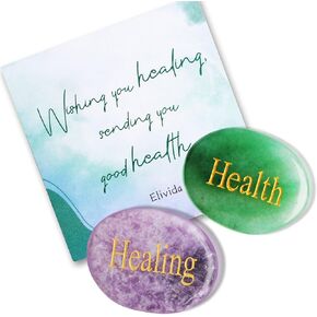 Healing Crystal Get Well Soon Gift, Healing and Health Crystal Stones, Thinking of You Gift for Women Men, Blessing Pocket Crystal with Gift Box and Card, Green Aventurine and Lilac Amethyst