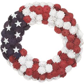 National Tree Company Artificial Patriotic Wreath Decoration, Red, Decorated with Red, White and Blue Pine Cones, White Stars, Fourth of July Collection, 18 Inches