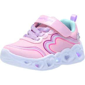Skechers Kids Girls Lights-Retro Hearts Sneaker, Link Pink/Multi, 1.5 Little Kid