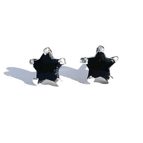 Black Tourmaline Crystal Star Earrings, Handmade Post Back Style Stud, Natural Gemstone Minimal Jewelry, Sterling Silver, Gift for Men, Girls and Women