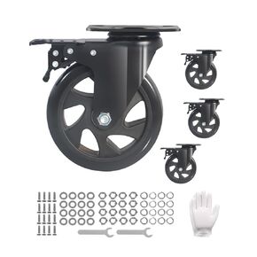 5 Inch Swivel Caster Wheels with A/B Brake, Black Industrial Heavy Duty Swivel Plate Casters, Non Marking Polyurethane Quiet Casters Wheels Locking Swivel Caster for Cart, Furniture Workbench Casters