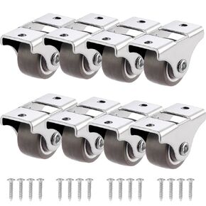 1 inch Fixed Caster Wheels -Small Caster Wheels + Screws-Low Profile Castor - Set of 8 No Floor Marks Silent Casters - Mini Wheels for Cart（Brown）