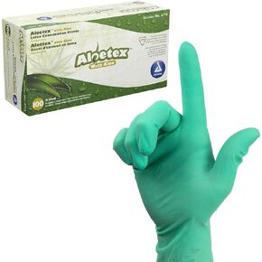 Dynarex Aloetex Latex Aloe Disposable Exam Gloves, Powder Free, Aloe Vera Gloves for Dry Hands, Used in Healthcare, Cleaning, Food Service, Green Latex Gloves, Extra-Small, 1 Box of 100 Gloves