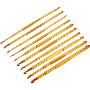 uxcell Double End Crochet Hooks 2/0 to 10/0 Aluminum Golden Tone Knitting Needles Crocheting Stitch for DIY Weave Craft Yarn 10Pcs