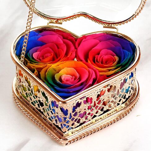 ورود حقيقية محفوظة إلى الأبد مسحورة في صندوق مجوهرات زجاجي ذهبي وردي على شكل قلب؛ زهرة محفوظة طازجة مصنوعة يدويًا، مفاجأة فريدة لعيد الأم (أرجواني) in Kuwait