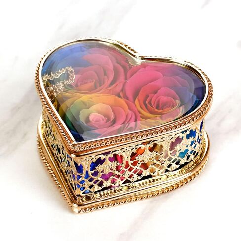 ورود حقيقية محفوظة إلى الأبد مسحورة في صندوق مجوهرات زجاجي ذهبي وردي على شكل قلب؛ زهرة محفوظة طازجة مصنوعة يدويًا، مفاجأة فريدة لعيد الأم (أرجواني) in Kuwait