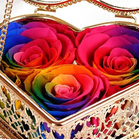 ورود حقيقية محفوظة إلى الأبد مسحورة في صندوق مجوهرات زجاجي ذهبي وردي على شكل قلب؛ زهرة محفوظة طازجة مصنوعة يدويًا، مفاجأة فريدة لعيد الأم (أرجواني) in Kuwait