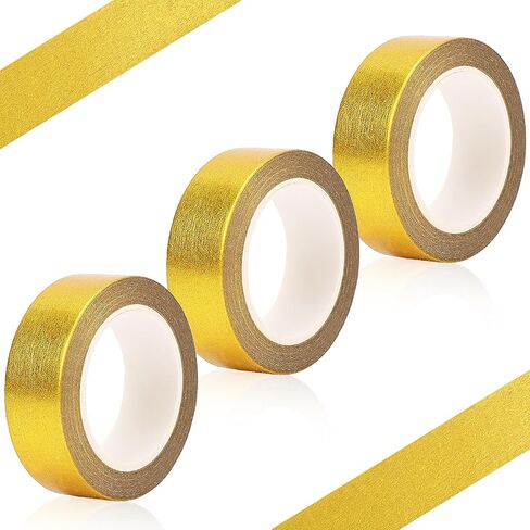 3PCS Gold washi Tape Solid Foil Washi Tape Decorative Self Adhesive Masking Tape Gold Metallic Mirror Tape for Scrapbooking DIY Craft Decoration Gift Wrapping, 16.4ft x 0.6in in Saudi Arabia