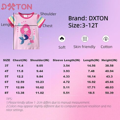 DXTON طفل أطفال بنات تيز قصيرة الأكمام الجرافيك تي شيرت الصيف عادية تونك قطن بلايز قمصان 3-8 سنوات in Kuwait