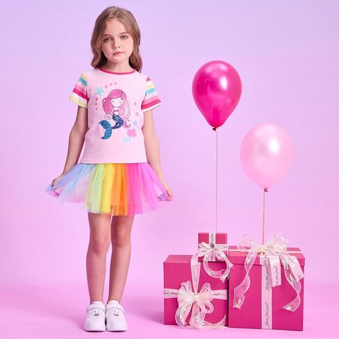 DXTON طفل أطفال بنات تيز قصيرة الأكمام الجرافيك تي شيرت الصيف عادية تونك قطن بلايز قمصان 3-8 سنوات in Kuwait