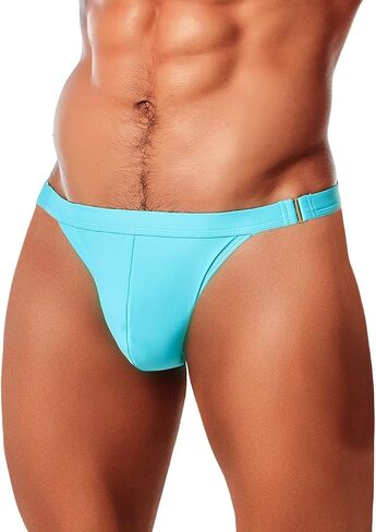 MIZOK Men's Sexy Solid Swim Bikini Swimsuit Quick Dry Metal Buckle Ring Swimwear in Saudi Arabia