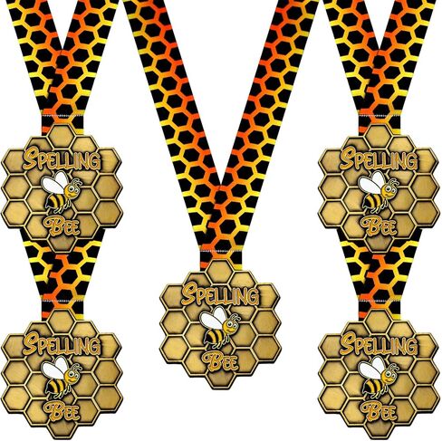 5 قطعة ميداليات النحل الإملائية جوائز ميدالية العسل مع شريط الرقبة كأس النحل الإملائي للأطفال والكبار مسابقات لوازم الحفلات in Kuwait