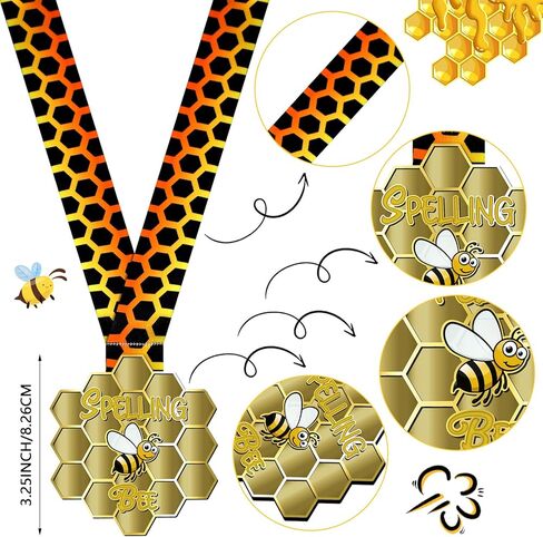 5 قطعة ميداليات النحل الإملائية جوائز ميدالية العسل مع شريط الرقبة كأس النحل الإملائي للأطفال والكبار مسابقات لوازم الحفلات in Kuwait