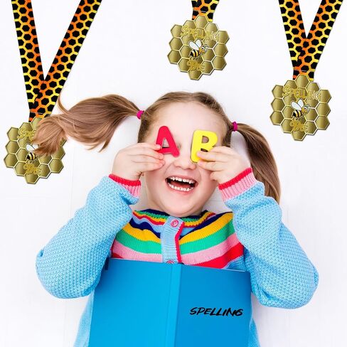 5 قطعة ميداليات النحل الإملائية جوائز ميدالية العسل مع شريط الرقبة كأس النحل الإملائي للأطفال والكبار مسابقات لوازم الحفلات in Kuwait