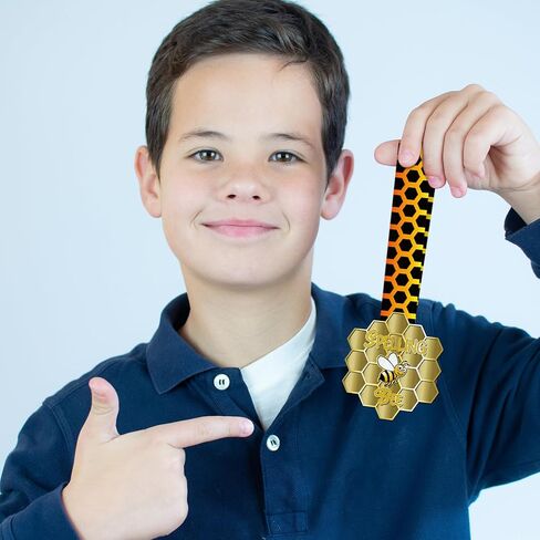 5 قطعة ميداليات النحل الإملائية جوائز ميدالية العسل مع شريط الرقبة كأس النحل الإملائي للأطفال والكبار مسابقات لوازم الحفلات in Kuwait