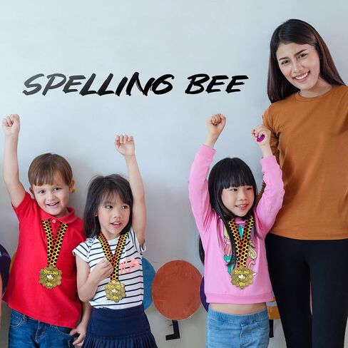 5 قطعة ميداليات النحل الإملائية جوائز ميدالية العسل مع شريط الرقبة كأس النحل الإملائي للأطفال والكبار مسابقات لوازم الحفلات in Kuwait