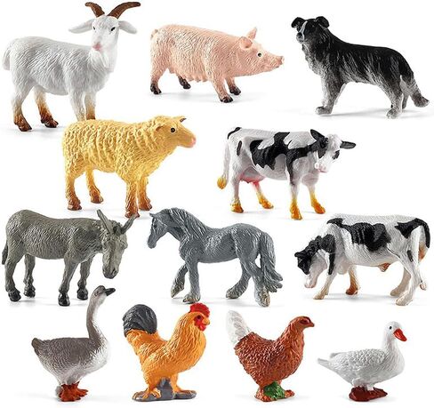 12 PCS Animals Figures,Mini Farm Animal Figurines,Plastic Farm Animal Figures Set,Animals Learning Educational Toys Cake Toppers Birthday Gift for Kids in Kuwait