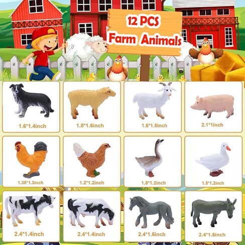 12 PCS Animals Figures,Mini Farm Animal Figurines,Plastic Farm Animal Figures Set,Animals Learning Educational Toys Cake Toppers Birthday Gift for Kids in Kuwait