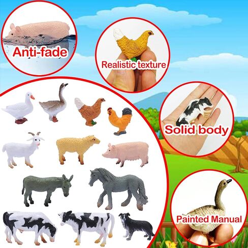12 PCS Animals Figures,Mini Farm Animal Figurines,Plastic Farm Animal Figures Set,Animals Learning Educational Toys Cake Toppers Birthday Gift for Kids in Kuwait