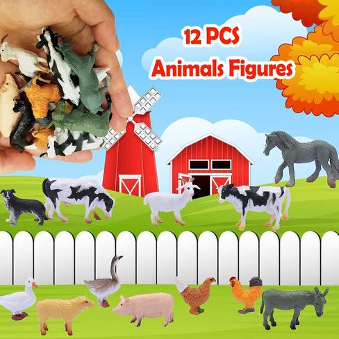 12 PCS Animals Figures,Mini Farm Animal Figurines,Plastic Farm Animal Figures Set,Animals Learning Educational Toys Cake Toppers Birthday Gift for Kids in Kuwait