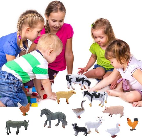 12 PCS Animals Figures,Mini Farm Animal Figurines,Plastic Farm Animal Figures Set,Animals Learning Educational Toys Cake Toppers Birthday Gift for Kids in Kuwait