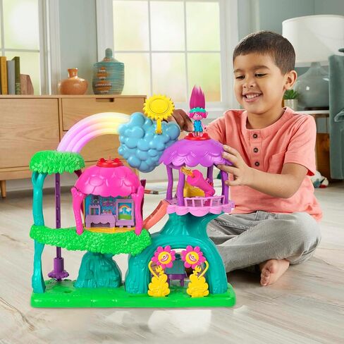 Fisher-Price Imaginext DreamWorks Trolls Musical Toy Playset, Lights & Sounds Rainbow Treehouse with Poppy Figure & 7 Play Pieces for Preschool Kids in Saudi Arabia