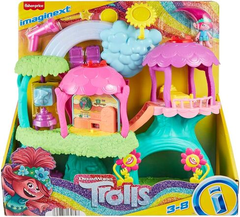 Fisher-Price Imaginext DreamWorks Trolls Musical Toy Playset, Lights & Sounds Rainbow Treehouse with Poppy Figure & 7 Play Pieces for Preschool Kids in Saudi Arabia
