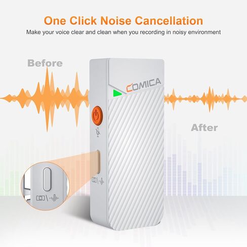 comica Vimo C3 Wireless Lavalier Microphone - Noise Cancelling, Mute, Gain Adjust, Wireless Mic for DSLR Camera, Smartphone, Camcorder Interviews, Vlogging, and Video Recording (White) in Saudi Arabia