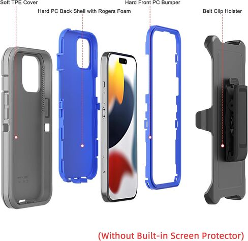 Compatible with iPhone 15 Case, with Belt Clip Holster Heavy Duty Rugged Shockproof Full Body Protection Kickstand Cover for iPhone 15 6.1 inch Phone (Grey+Blue) in Saudi Arabia