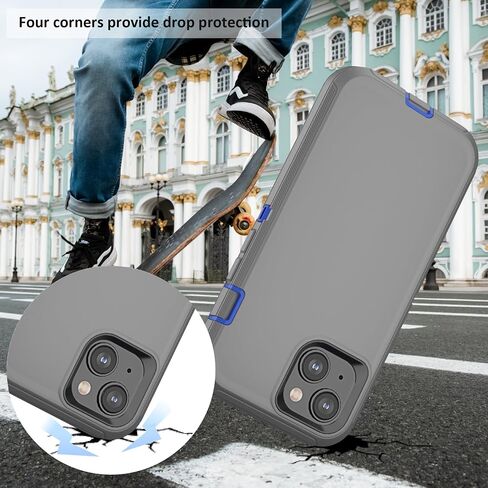 Compatible with iPhone 15 Case, with Belt Clip Holster Heavy Duty Rugged Shockproof Full Body Protection Kickstand Cover for iPhone 15 6.1 inch Phone (Grey+Blue) in Saudi Arabia