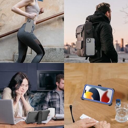 Compatible with iPhone 15 Case, with Belt Clip Holster Heavy Duty Rugged Shockproof Full Body Protection Kickstand Cover for iPhone 15 6.1 inch Phone (Grey+Blue) in Saudi Arabia
