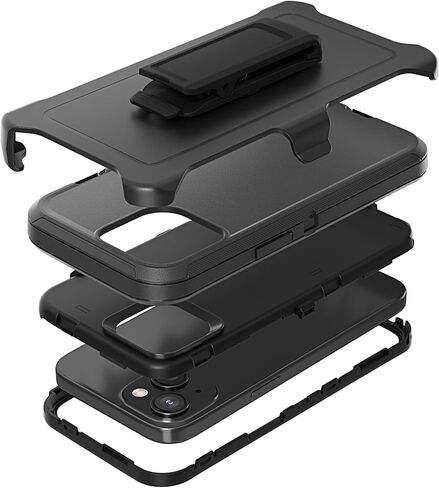 Compatible with iPhone 15 Case, with Belt Clip Holster Heavy Duty Rugged Shockproof Full Body Protection Kickstand Cover for iPhone 15 6.1 inch Phone (Grey+Blue) in Saudi Arabia