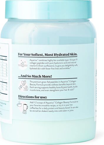 UNICO Aquarius Collagen Peptide Beauty Booster مع حمض الهيالورونيك لصحة البشرة | نوع غير منكه | 24 حصة | النوع الأول والنوع الثالث الببتيدات | زيادة الرطوبة وتقليل التجاعيد | سريع الذوبان in Kuwait