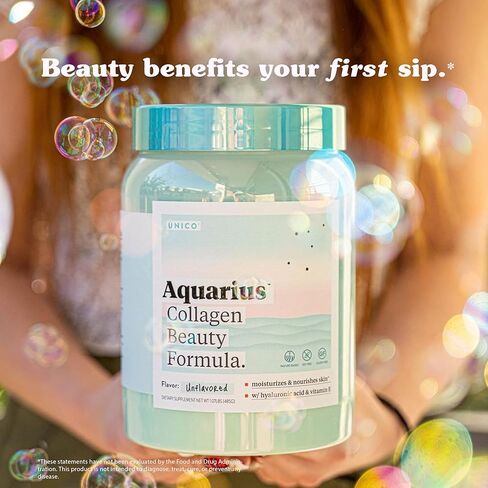UNICO Aquarius Collagen Peptide Beauty Booster مع حمض الهيالورونيك لصحة البشرة | نوع غير منكه | 24 حصة | النوع الأول والنوع الثالث الببتيدات | زيادة الرطوبة وتقليل التجاعيد | سريع الذوبان in Kuwait
