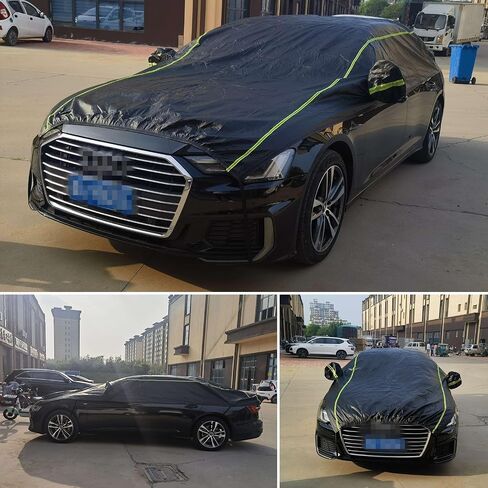 Car Cover 4 Layers Waterproof All Weather Black Half Car Cover Protect Windshield and roof for Automobiles Outdoor Universal (Fits Sedan 175"-188") by Safego in Saudi Arabia