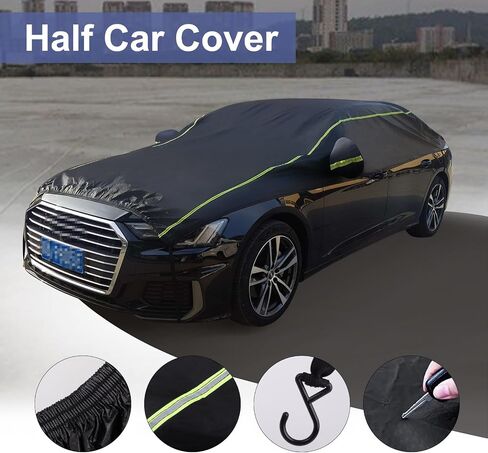 Car Cover 4 Layers Waterproof All Weather Black Half Car Cover Protect Windshield and roof for Automobiles Outdoor Universal (Fits Sedan 175"-188") by Safego in Saudi Arabia
