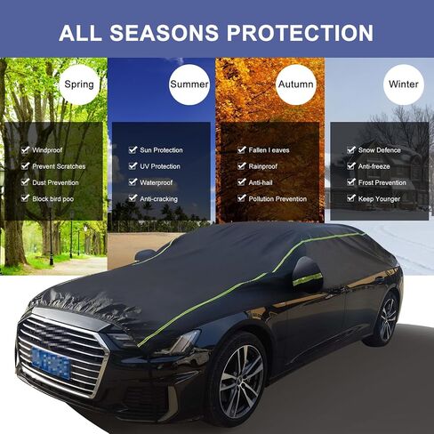 Car Cover 4 Layers Waterproof All Weather Black Half Car Cover Protect Windshield and roof for Automobiles Outdoor Universal (Fits Sedan 175"-188") by Safego in Saudi Arabia