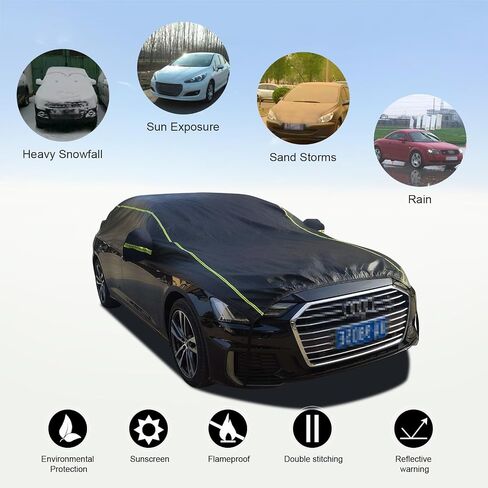 Car Cover 4 Layers Waterproof All Weather Black Half Car Cover Protect Windshield and roof for Automobiles Outdoor Universal (Fits Sedan 175"-188") by Safego in Saudi Arabia