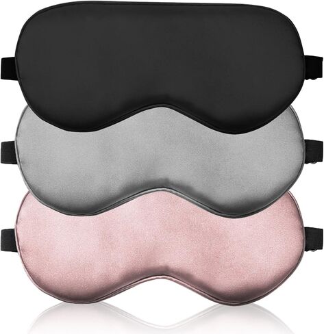 Sleep Mask 3 Pack Silk Blackout Sleeping Eye Cover for Men&Women with Adjustable Strap for Travel Nap Night Sleeping in Saudi Arabia